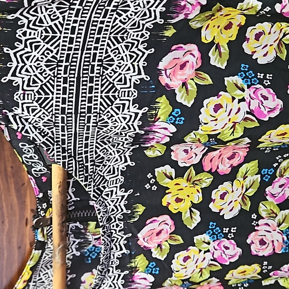 SUMMER CLEARANCE BeBop floral & STRIPE black backdrop zip Back sz. sm. dress - Picture 3 of 5